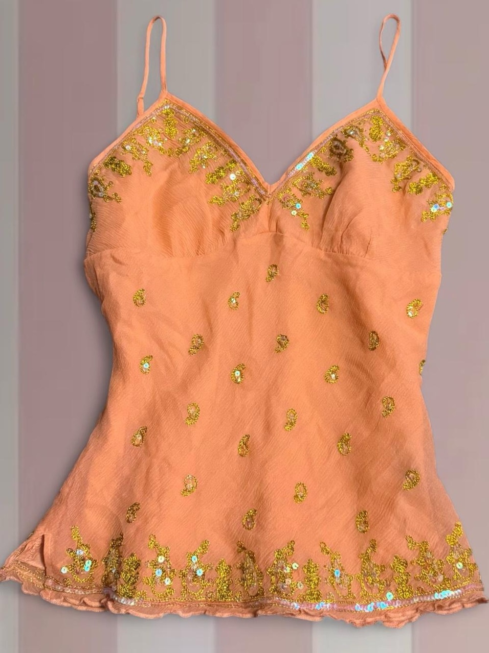 100% SILK Beaded Orange Cami
